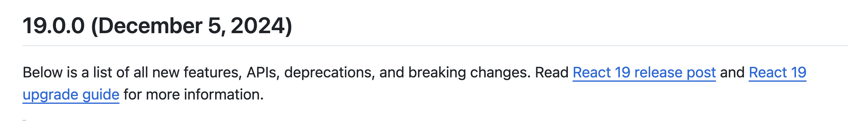 Início do release notes do React 19.0.0